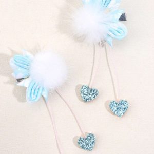 Shein 2 unids/pack de pinzas para el cabello en forma de corazón con pompón blanco