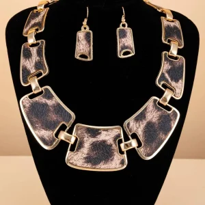 Shein 3 unids/set conjunto de joyería de escenario de fiesta con estampado de leopardo
