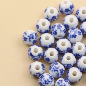 Shein 30 piezas de cuentas de cerámica simples y de moda, cuentas redondas de cristal