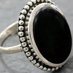 Shein Anillo negro oscuro bohemio, piedra de ágata redonda exagerada