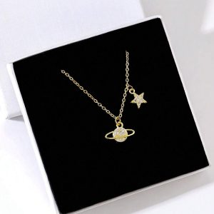 Shein Collar Con Colgante De Globo Y Pentagrama De Circonita Con Microincrustaciones