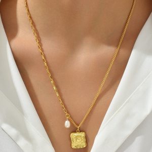 SHEIN Collar sol con diseño cuadrado & de perla artificial