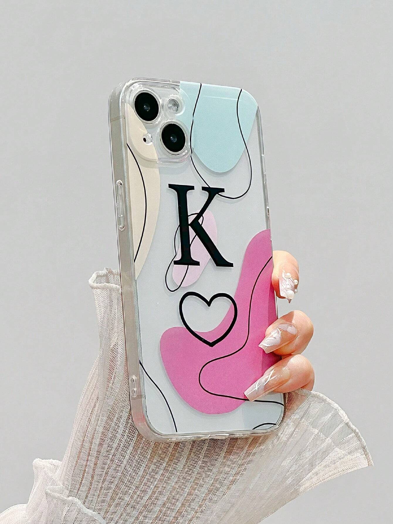 Shein Funda de telefono con pulsera, diseño de arte abtracto colores aleatorios con letra A - Imagen 4
