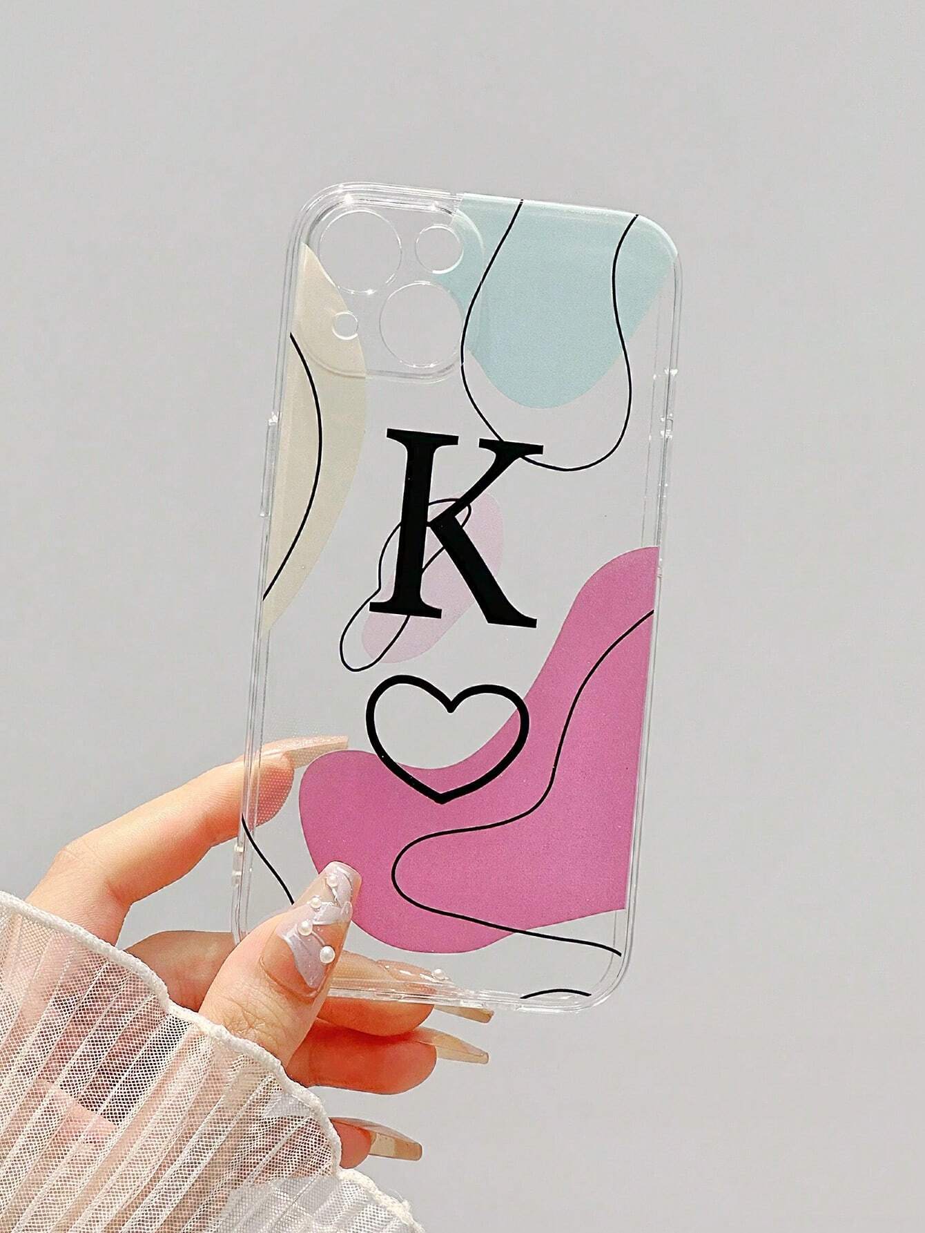Shein Funda de telefono con pulsera, diseño de arte abtracto colores aleatorios con letra A - Imagen 5