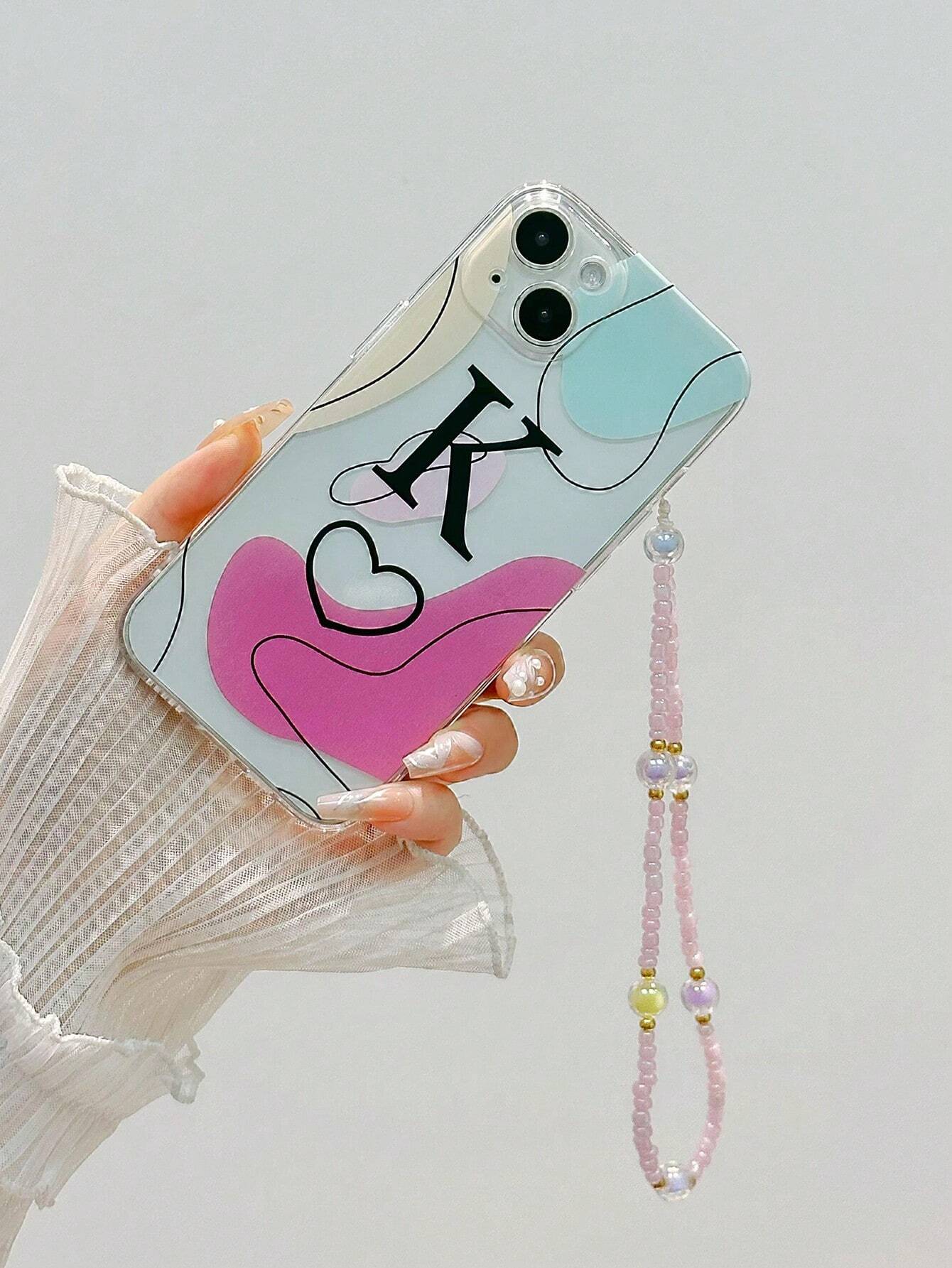 Shein Funda de telefono con pulsera, diseño de arte abtracto colores aleatorios con letra A - Imagen 3