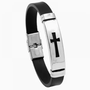 Shein Pulsera de acero inoxidable con cruz y cierre magnético