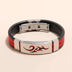 Shein Pulsera de PU con decoración de llamas huecas para hombre, de moda y popular