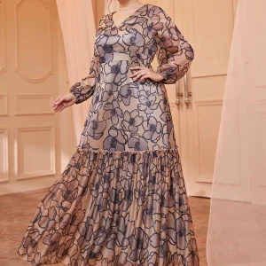 SHEIN Vestido Unity de manga farol con estampado floral ribete de volante