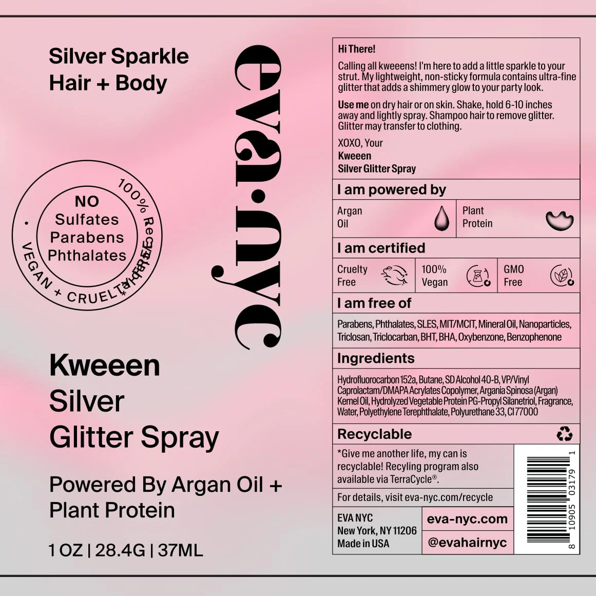 Spray para el cabello y el cuerpo con purpurina plateada Kweeen de Eva NYC, 4.9 oz - Imagen 2