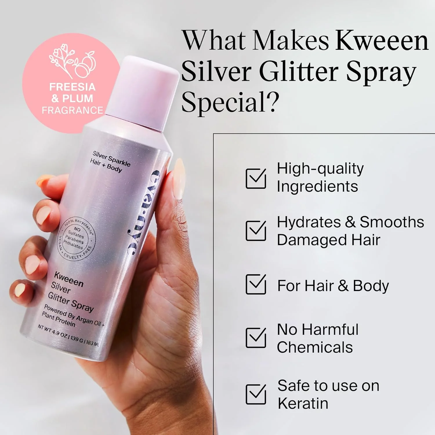 Spray para el cabello y el cuerpo con purpurina plateada Kweeen de Eva NYC, 4.9 oz - Imagen 8