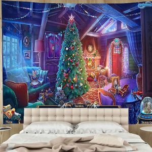Tapiz de Navidad para colgar en la pared, decoración de árbol de Navidad