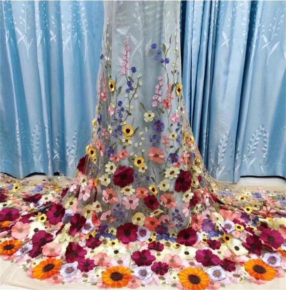 Tela de encaje bordada con flores de girasol en 3D para vestido de fiesta de dama - Imagen 3