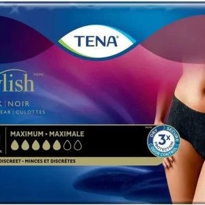 Tena Elegante ropa interior negra máxima absorción, grande, 16 unidades