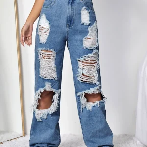 Vaqueros holgados con cintura alta y rotos